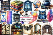 Watercolor Haunted Bookstore Clipart, an Illustration by Canvas Craft (Thumbnail 1 of 7)