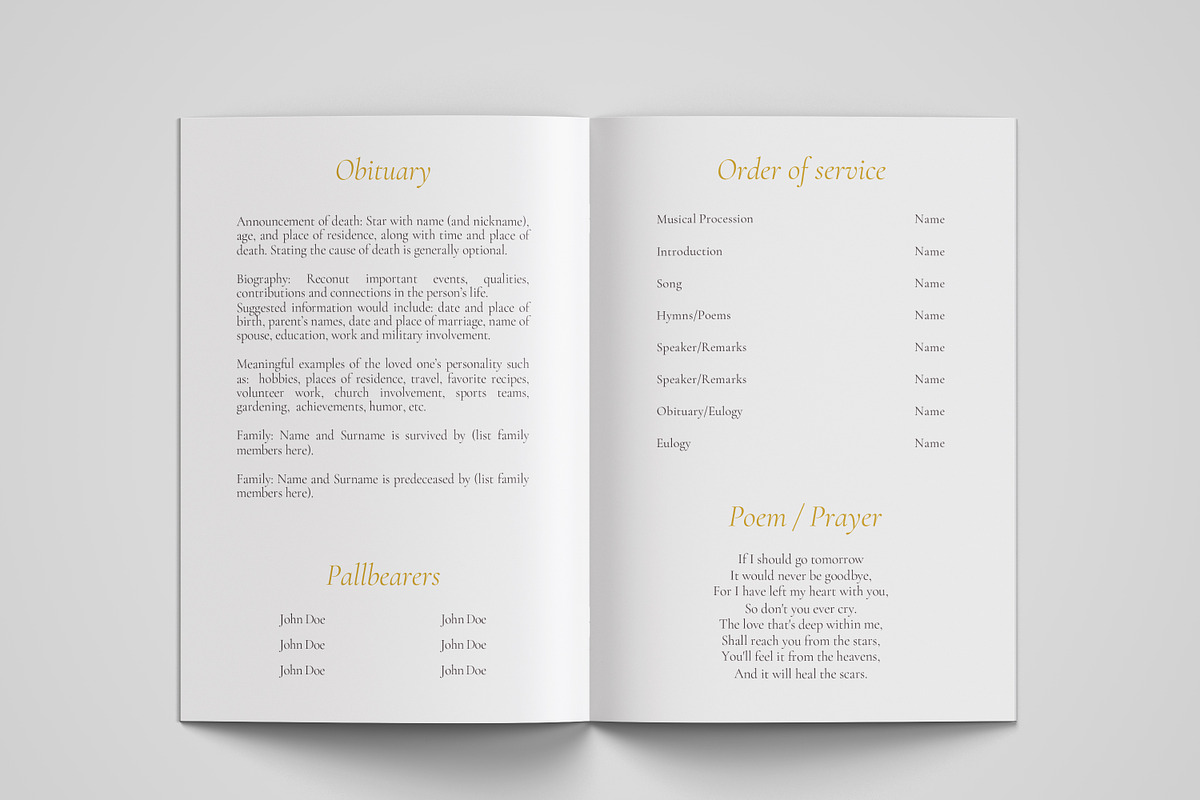 funeral program printing template, a Templates & Theme by TemplateLab (Photo 2 of 2)