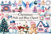 Pink and Blue Christmas Clipart, an Illustration by Libby Wishes (Thumbnail 1 of 7)