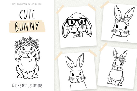 Cute Bunny. Easter Line Art