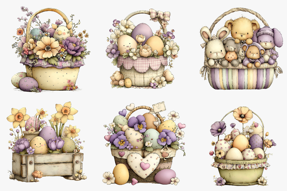 Easter Basket Clipart Set, an Illustration by CreationArt
