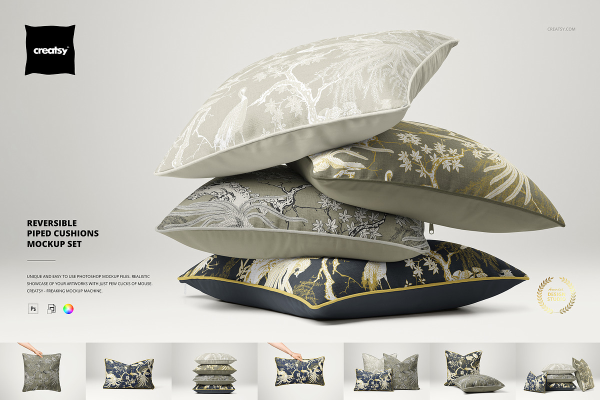 Reversible Piped Cushions Mockup Set, a Household Mockup by creatsy5 (Photo 1 of 25)