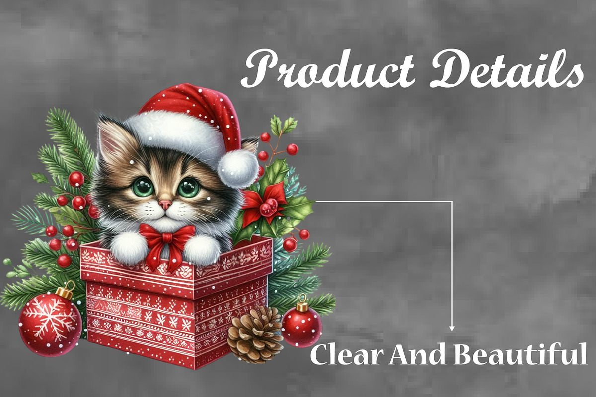 Christmas Cat Sublimation Clipart, a Seasonal Illustration by Craft Nest (Photo 3 of 5)