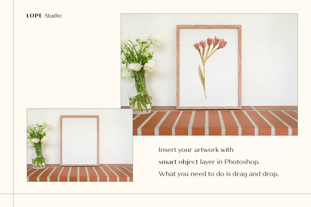 Wood Frame Mockup with Flowers, a Print Template by LOPEstudio (Photo 4 of 6)