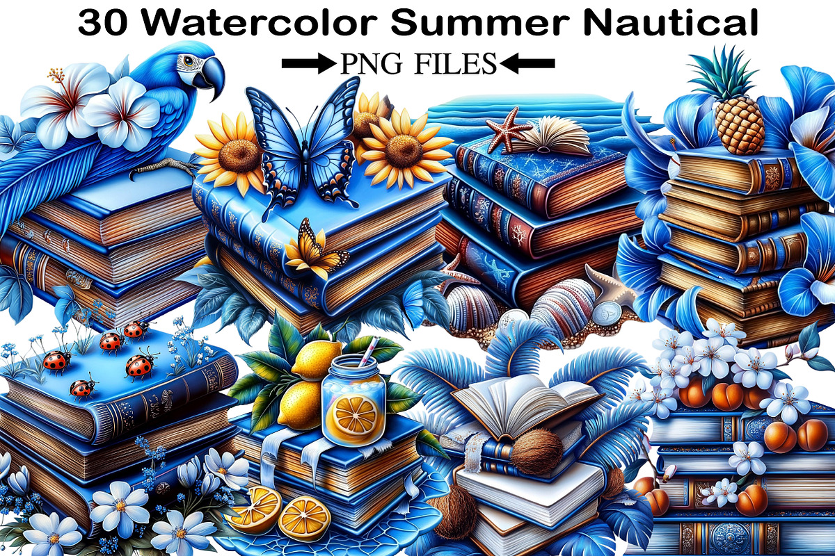 Watercolor Summer Books Stack, an Illustration by Black Bird Studio (Photo 1 of 5)