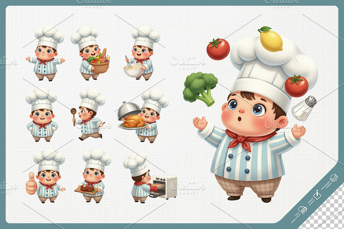 Joyful Chef Kid Adorable Cartoon, a Food Illustration by Gohsantosa (Photo 3 of 4)