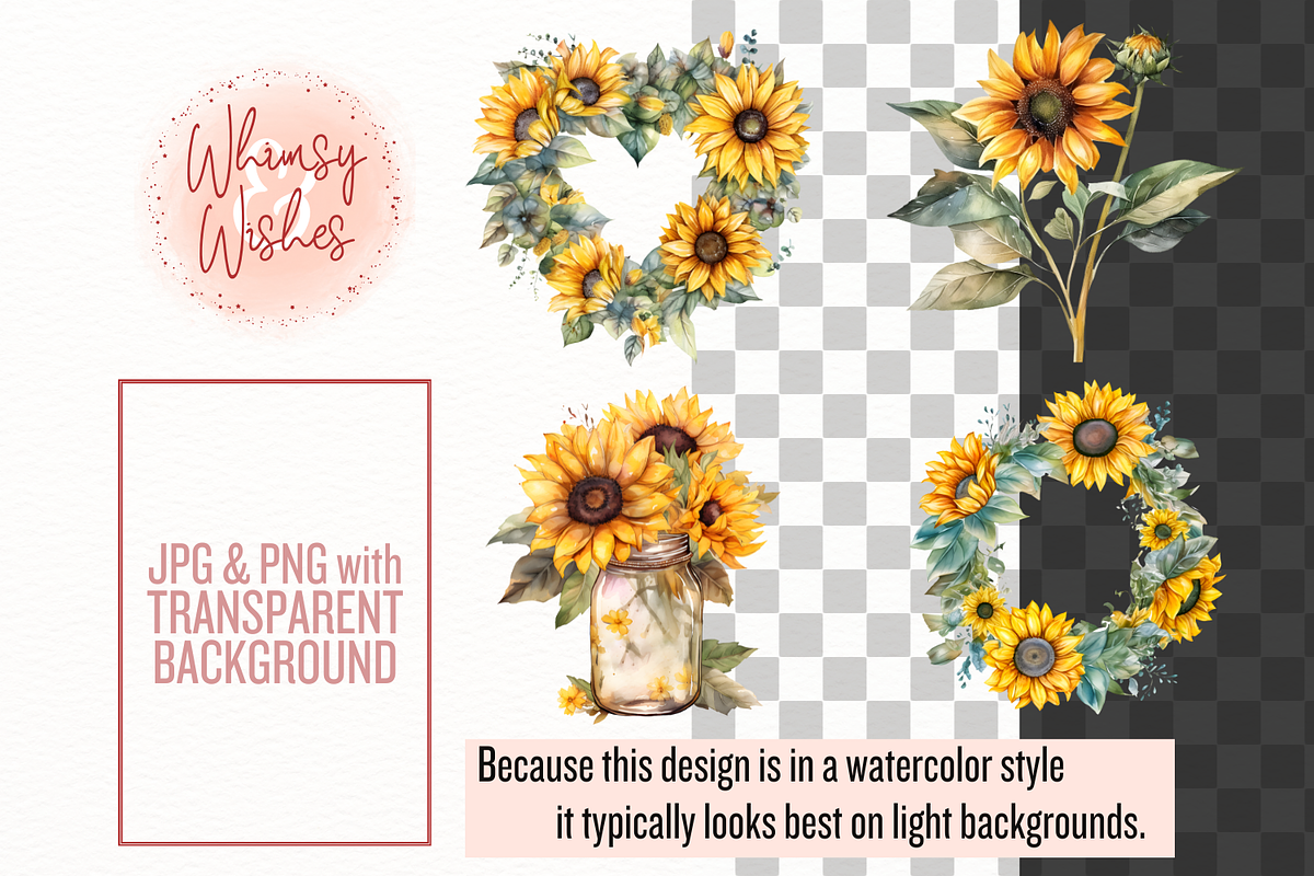 Watercolor Sunflowers Clip Art, a Decorative Illustration by Whimsy & Wishes (Photo 5 of 5)