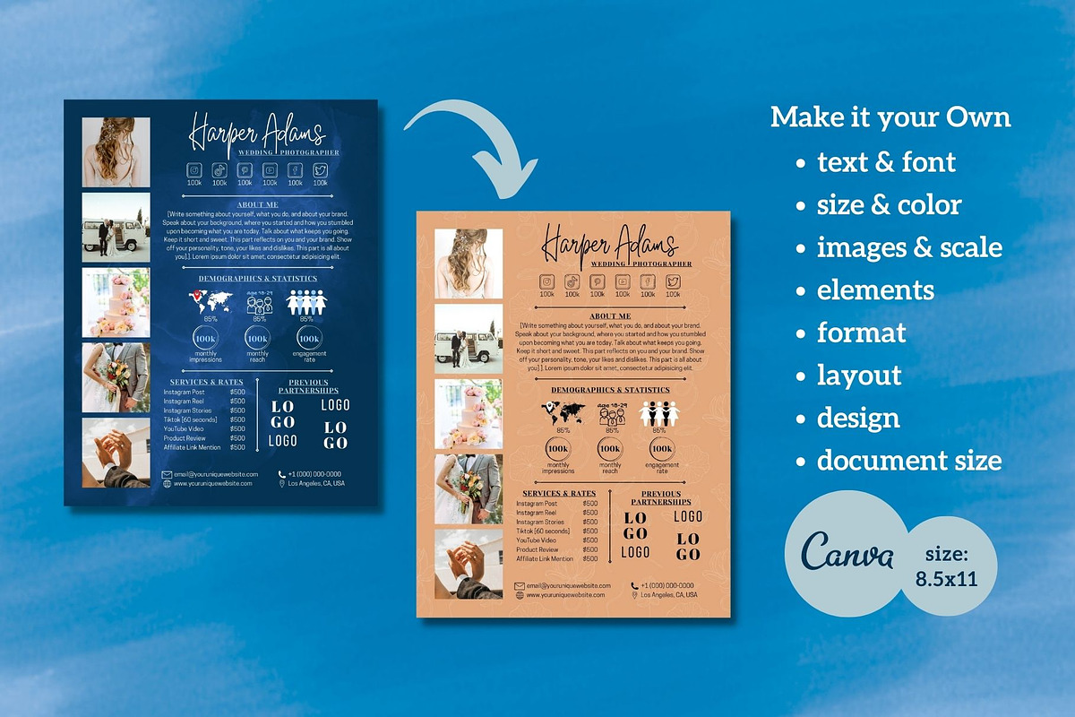 One Page Media Kit in Navy Blue [B], a Templates & Theme by ProductiveandFree (Photo 2 of 11)