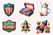 Watercolor Retro 4th of July Clipart, an Illustration by CreationArt (Thumbnail 5 of 9)
