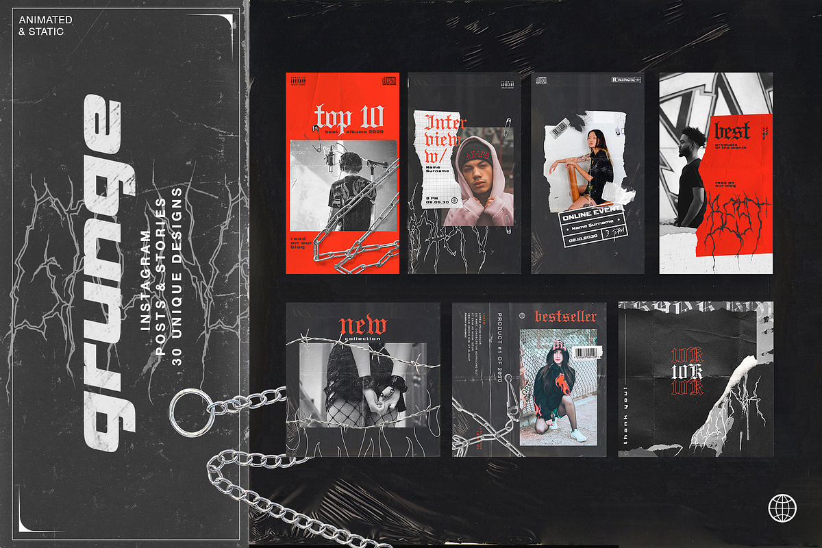 Grunge Instagram Templates Ps, Canva, a Social Media Template by Marie T (Photo 2 of 18)