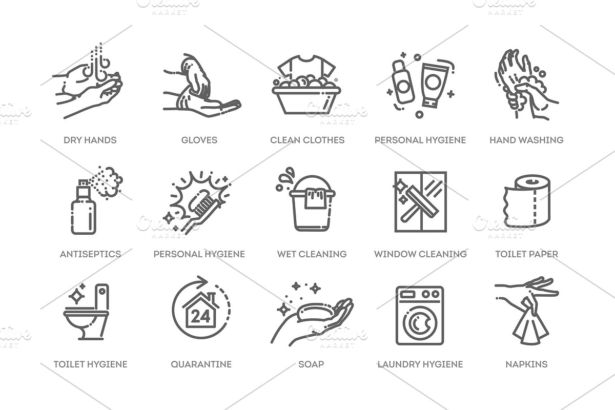 Hygiene Icons. Outline Icons, an Object Graphic by Tettygreen (Photo 2 of 3)