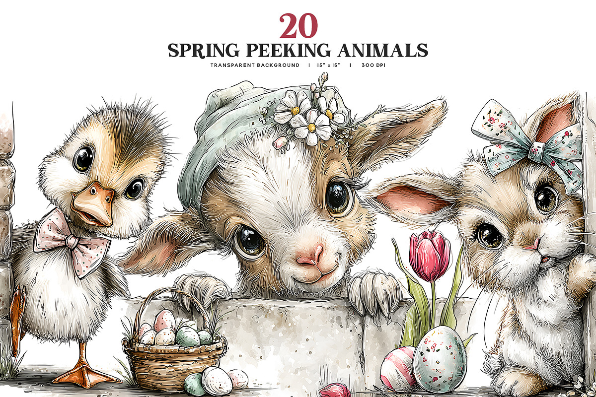Spring Peeping Animals Clipart Set, an Animal Illustration by Bijou Bay (Photo 1 of 4)