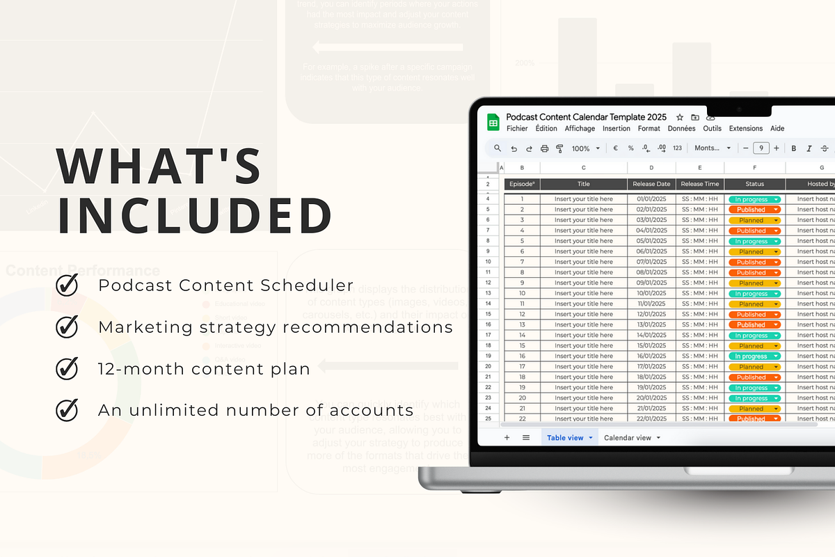 Google Sheet Podcast Content Planner, a Social Media Template by Marketello Studio (Photo 2 of 6)