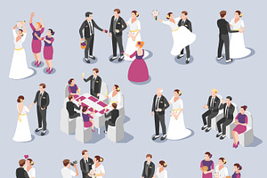 Wedding Isometric Icons Set