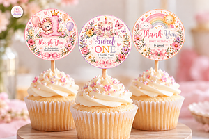 First Birthday Cupcake Toppers Canva