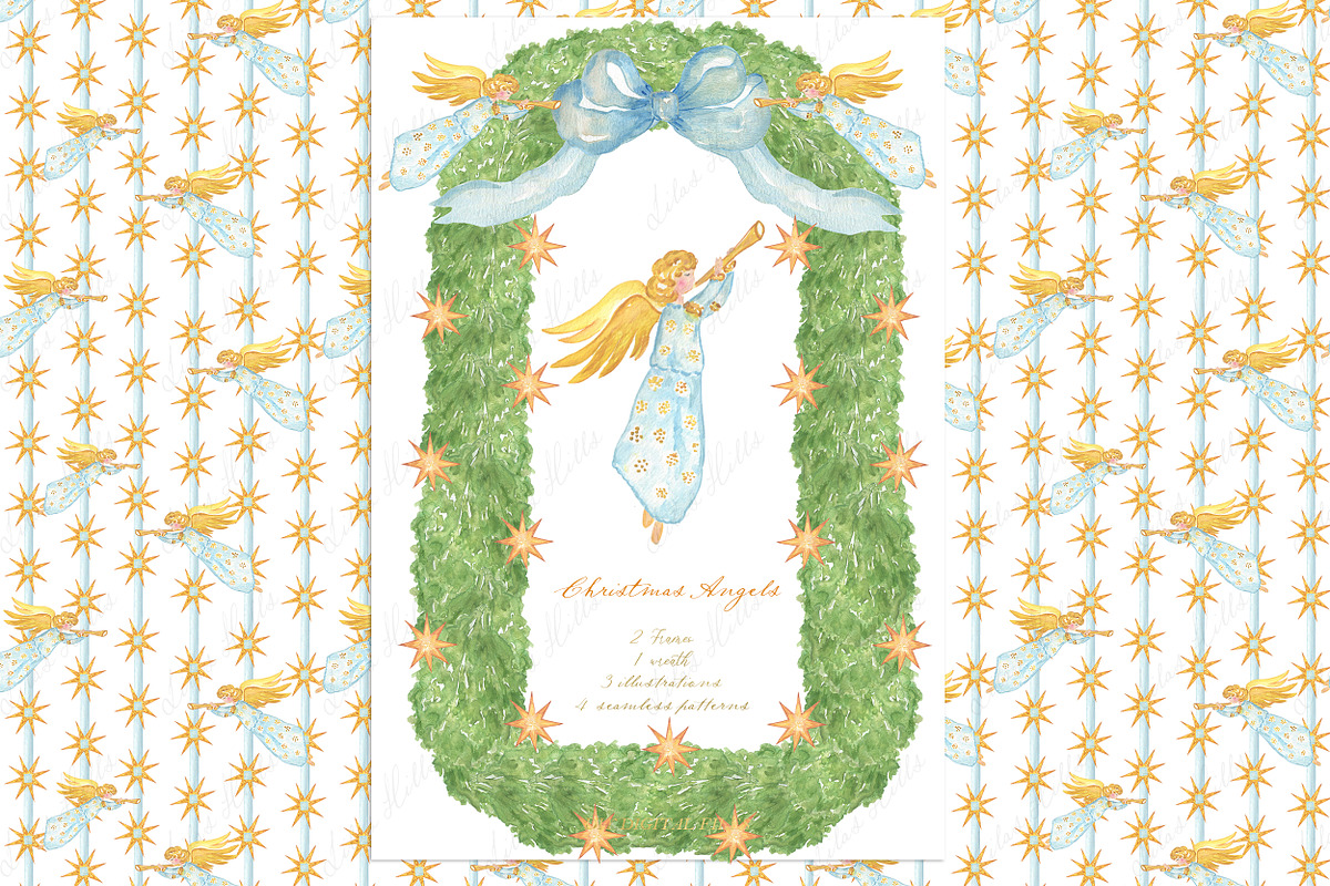 Christmas Angels Watercolor Clipart, a Decorative Illustration by LABFcreations (Photo 1 of 4)