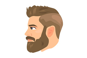 Bearded Man Profile Icon. Colored