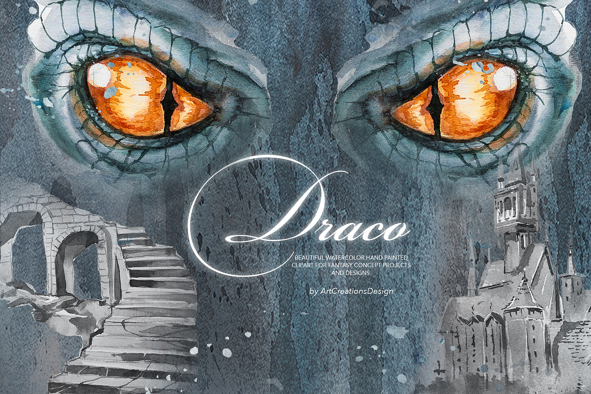 Hand Painted Draco Clipart Set, a Decorative Illustration by ArtCreationsDesign (Photo 1 of 13)