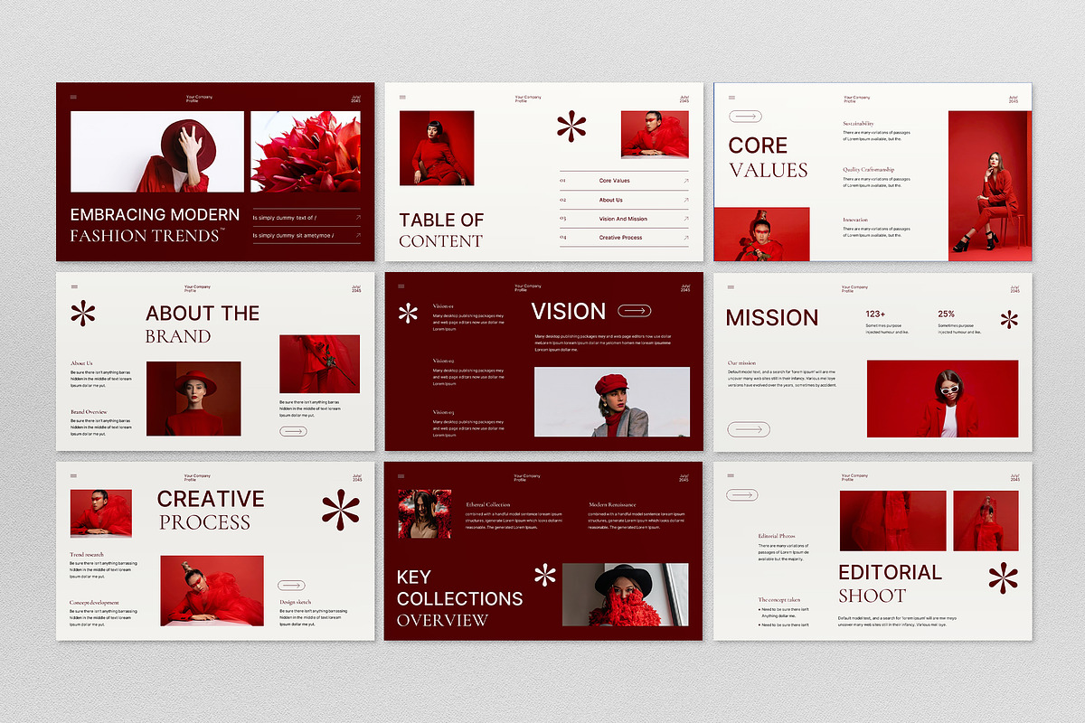 Red Fashion Portfolio Google Slide, a Presentation Template by graphicook (Photo 2 of 4)