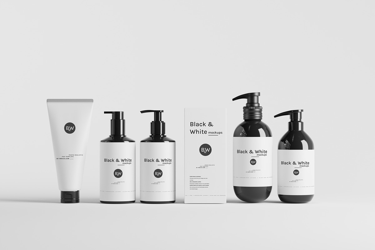 Black & White Mockups - Pump Bottles, a Packaging Mockup by pmvch (Photo 2 of 160)