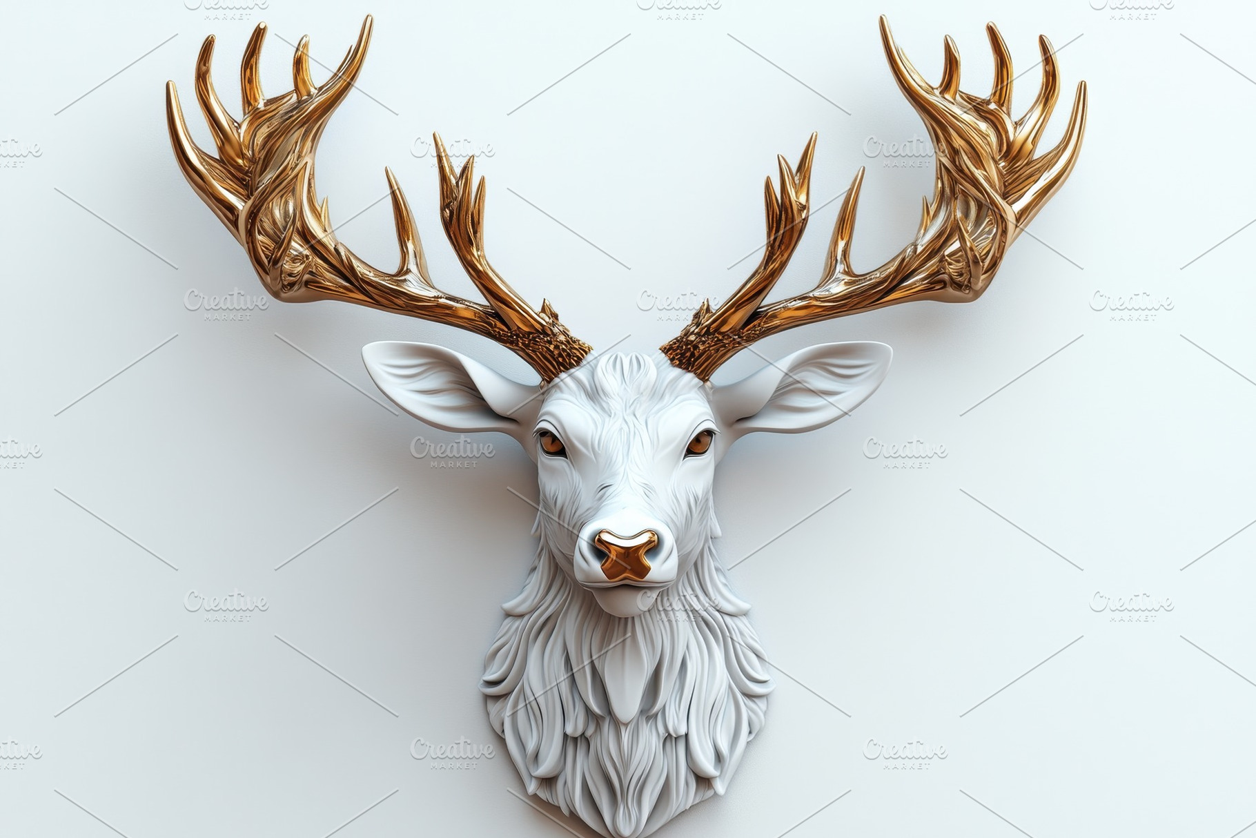 Elegant sculpture of a deer head mou, a Photo by Tanuart