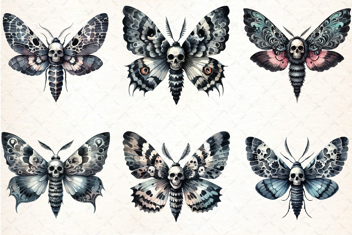 Watercolor Gothic Moth Clipart, an Illustration by DreamCafeArt (Photo 4 of 7)