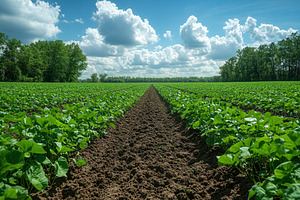 Lush green crop field stretches unde, a Photo by Tanuart