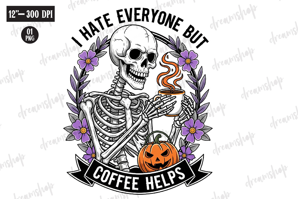 Skeleton Halloween Coffee Sublimatio, an Illustration by CreationArt (Photo 1 of 4)