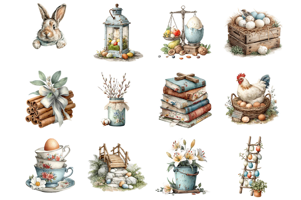 Rustic Easter clipart, an Illustration by DreamArtGraphic (Photo 3 of 4)