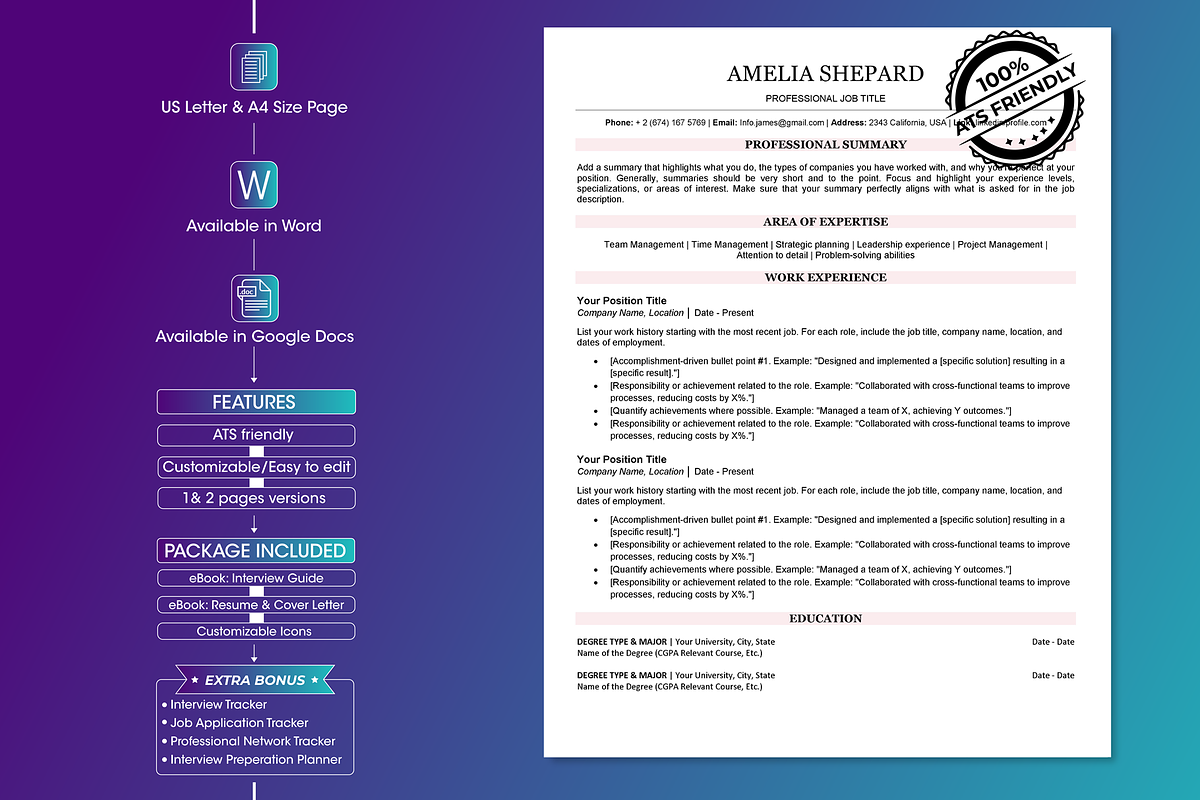 ATS Resume Template in editable word, a Resume Template by Design_Xlab (Photo 1 of 10)