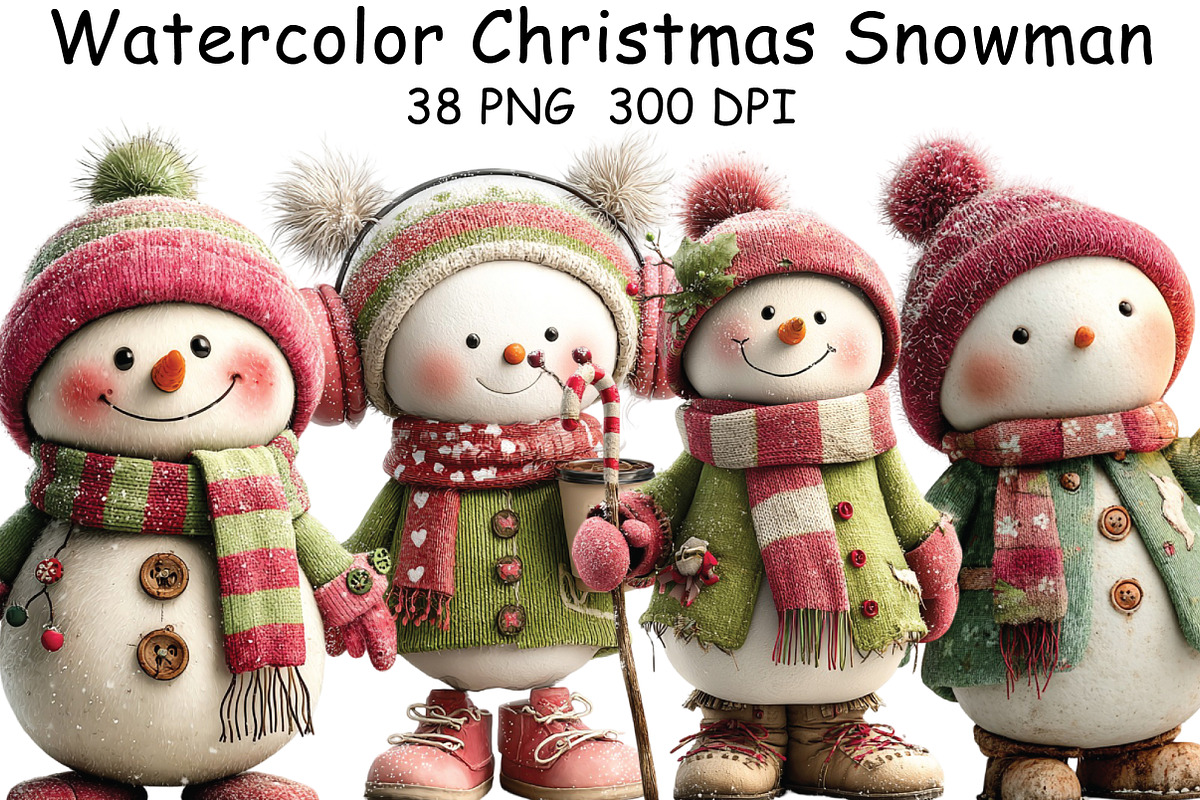 Watercolor Christmas Snowman Clipart, an Illustration by CraftArtStudio (Photo 1 of 6)