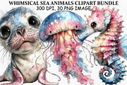 Whimsical Sea Animals Clipart Bundle, a Seasonal Illustration by Canvas Craft (Thumbnail 1 of 6)
