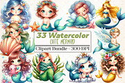 Cute Mermaid Clipart, an Illustration by DreamCafeArt (Thumbnail 1 of 5)