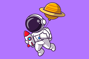 Cute Astronaut Holding Rocket