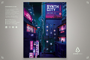 Synthwave Flyer 1980s Sci-fi City