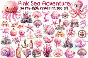 Pink Sea Adventure Clipart, an Illustration by Sublimation Artist