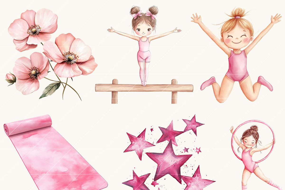 Watercolor Cute Gymnastic Clipart, a Person Illustration by SparkyDesignsUS (Photo 2 of 9)