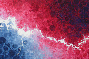 Abstract art red blue white crackle, an Abstract Photo by Pixeness Studio