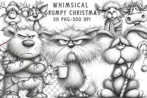 Whimsical Grumpy Christmas Clipart, an Illustration by Libby Wishes