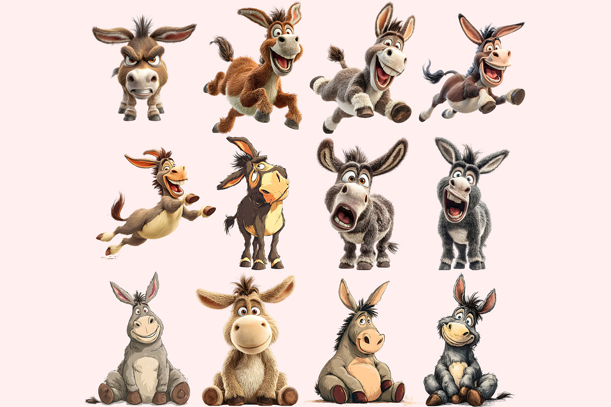 Funny Donkey Clipart PNG Bundle, a Graphic by M9 Design (Photo 4 of 8)
