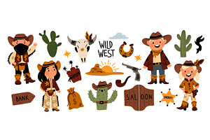 Cartoon Cowboys. Cute Male And