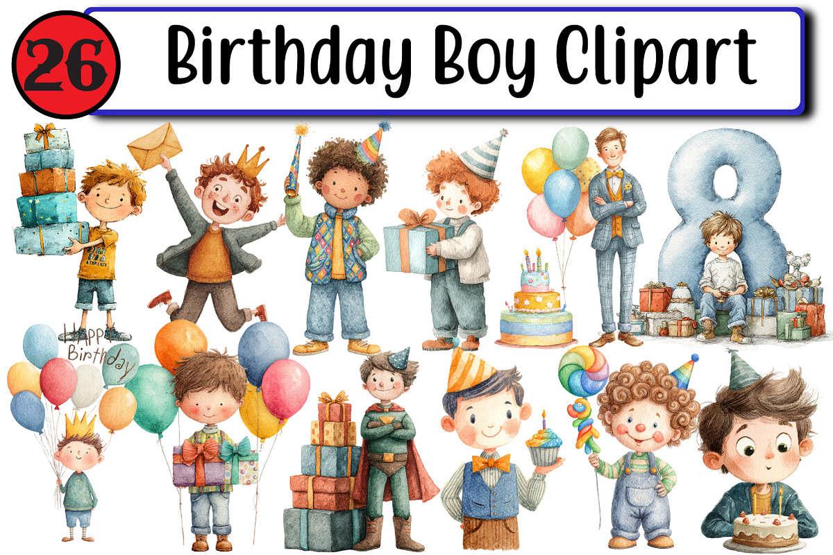 Birthday Boy Clipart, an Illustration by Design Market (Photo 1 of 3)