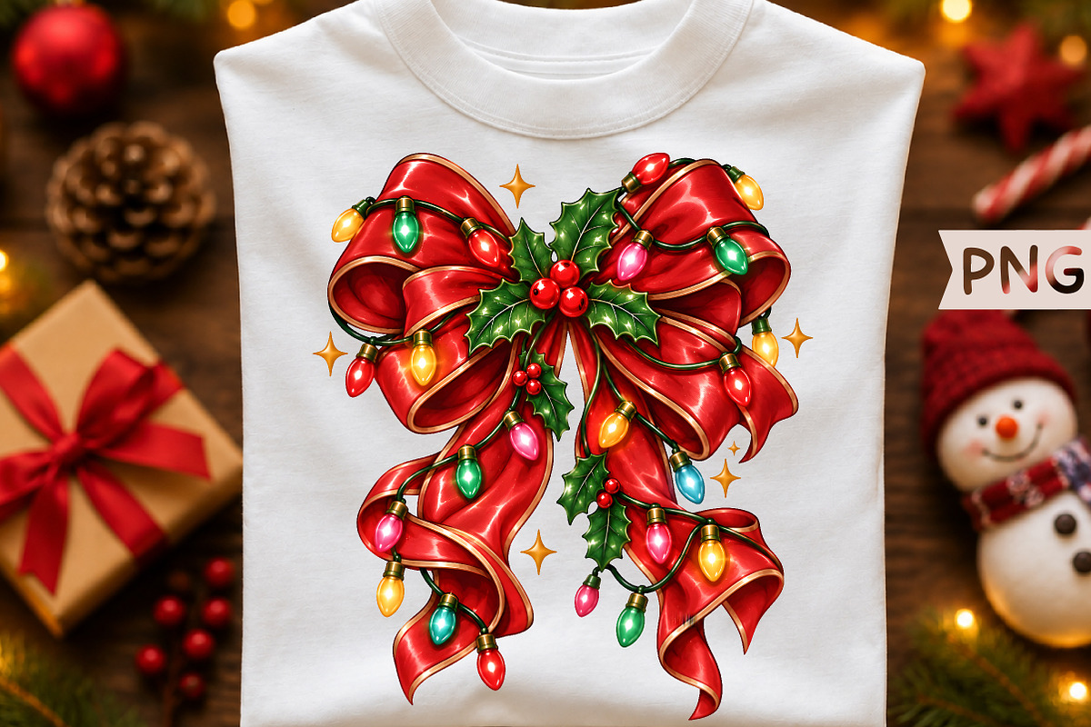 Red Bow Christmas Lights Sublimation, a Seasonal Illustration by Creative Art (Photo 1 of 3)