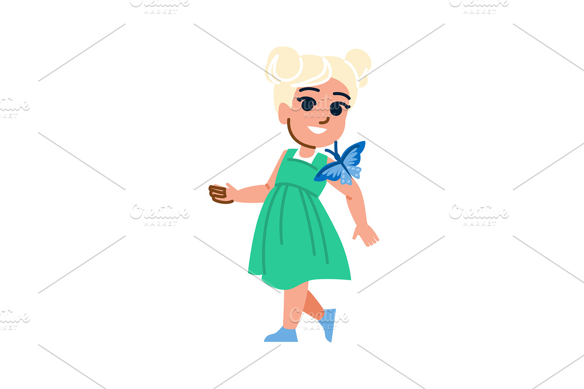 Smiling girl walking with butterfly, an Illustration by pikepicture