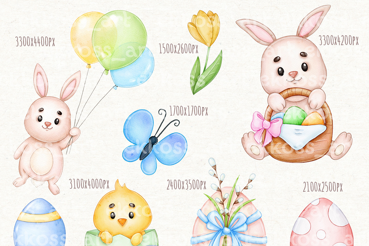 Cute Easter Bunny Watercolor Clipart, an Animal Illustration by ekossa_art (Photo 3 of 5)