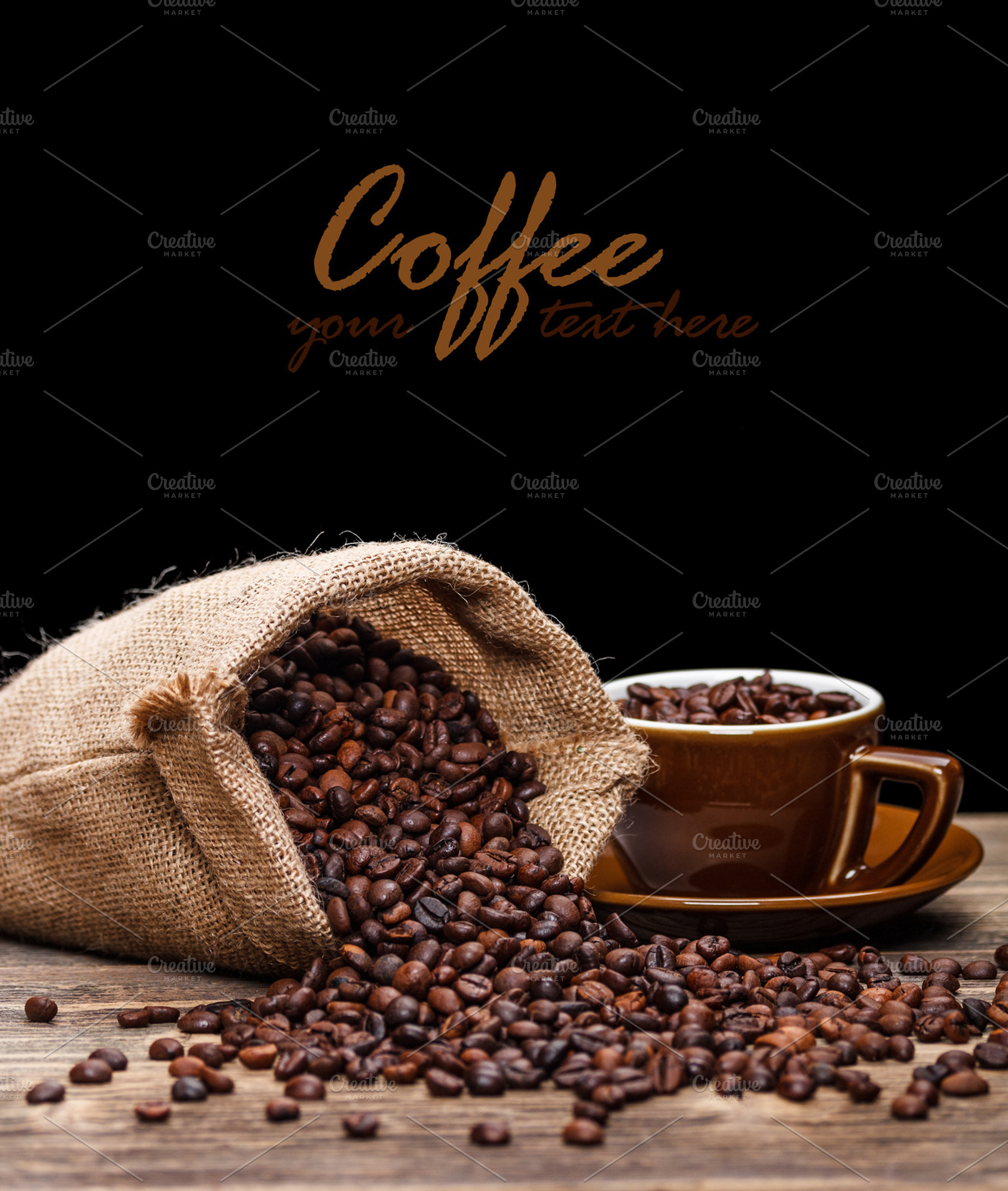 Coffee beans featuring beans, sack, and cafe