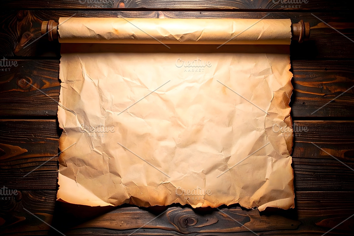 Blank scroll with wrinkled parchment over dark wooden planks, a Background Photo by GoodGoods (Photo 1 of 2)