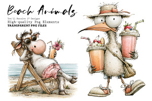 Quirky Beach Animals PNG Clipart, a Seasonal Illustration by CreationArt