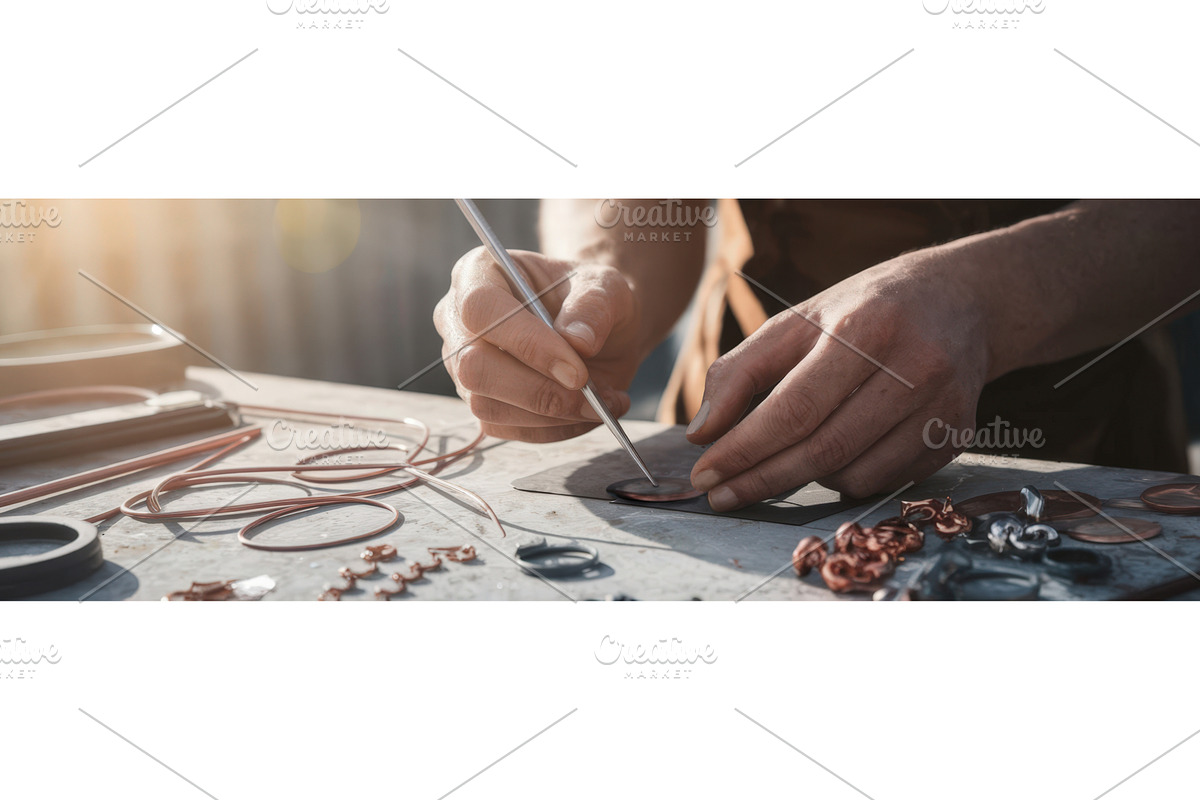 Artisan crafting jewelry with metal, an Illustration by tilialucida