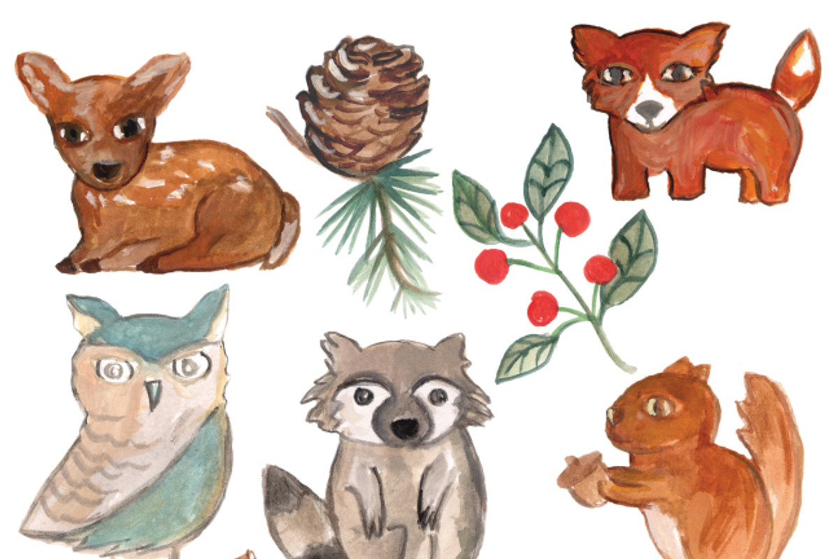 Watercolor Woodland Animals & Flora, an Animal Illustration by Sandra Jones Art